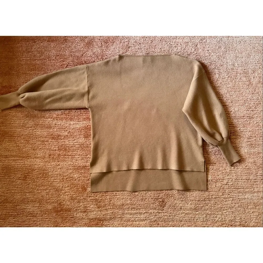 Tahari T Balloon Sleeve Knit Sweater Camel Brown Dolman Pullover XS/S